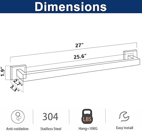 Miniatura 2 de NearMoon Toallero de baño, accesorios de baño de acero inoxidable grueso de primera calidad, para baño, toallero cuadrado para baño, toallero