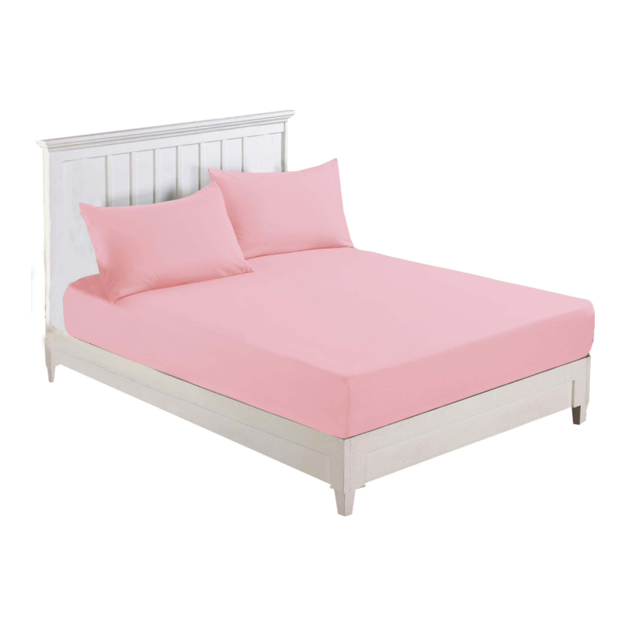 R&Z Plain Luxury Polycotton Fitted Sheet Single, Double, King, Super King, 4FT (Pink, Small Double 4ft)