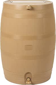 RTS Home Accents 50-Gallon Rain Water Collection Barrel with Brass Spigot, Oak Color