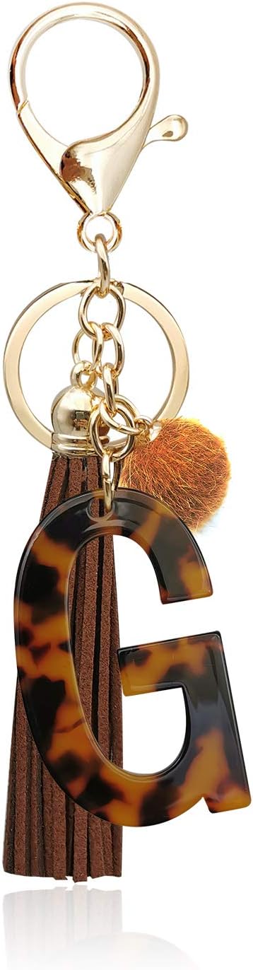 Leopard Alphabet Initial Letter Keychain Tassel Pendant Key Ring for Women Girls Purse Handbags ('P') - Image 2
