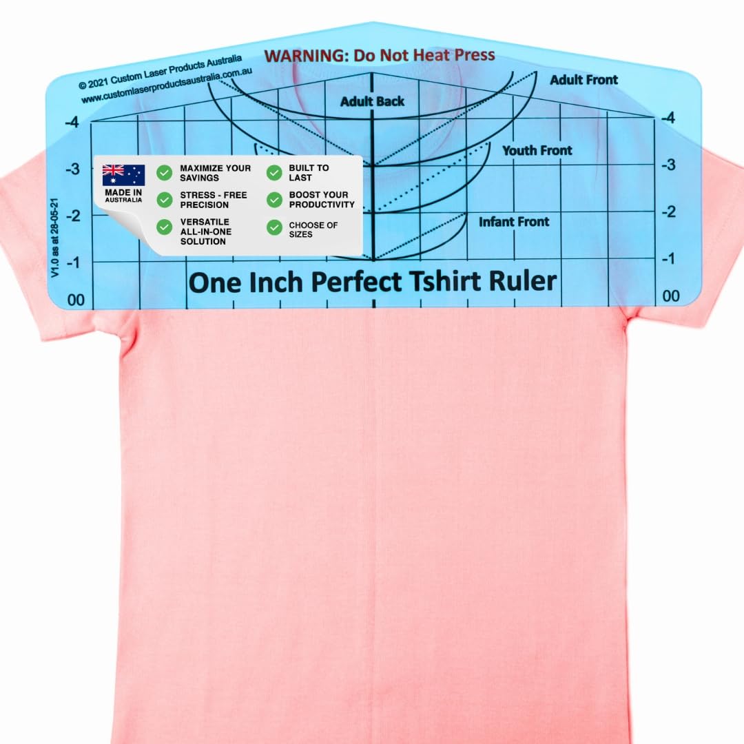 Clpa Clear T-Shirt Ruler Guide — Neckline Placement │ Shirt Centering Tool For Heat Press │ Htv, Dtf And Embroidery │ Neckline And Shoulder Reference │ Petg │ Made In Australia