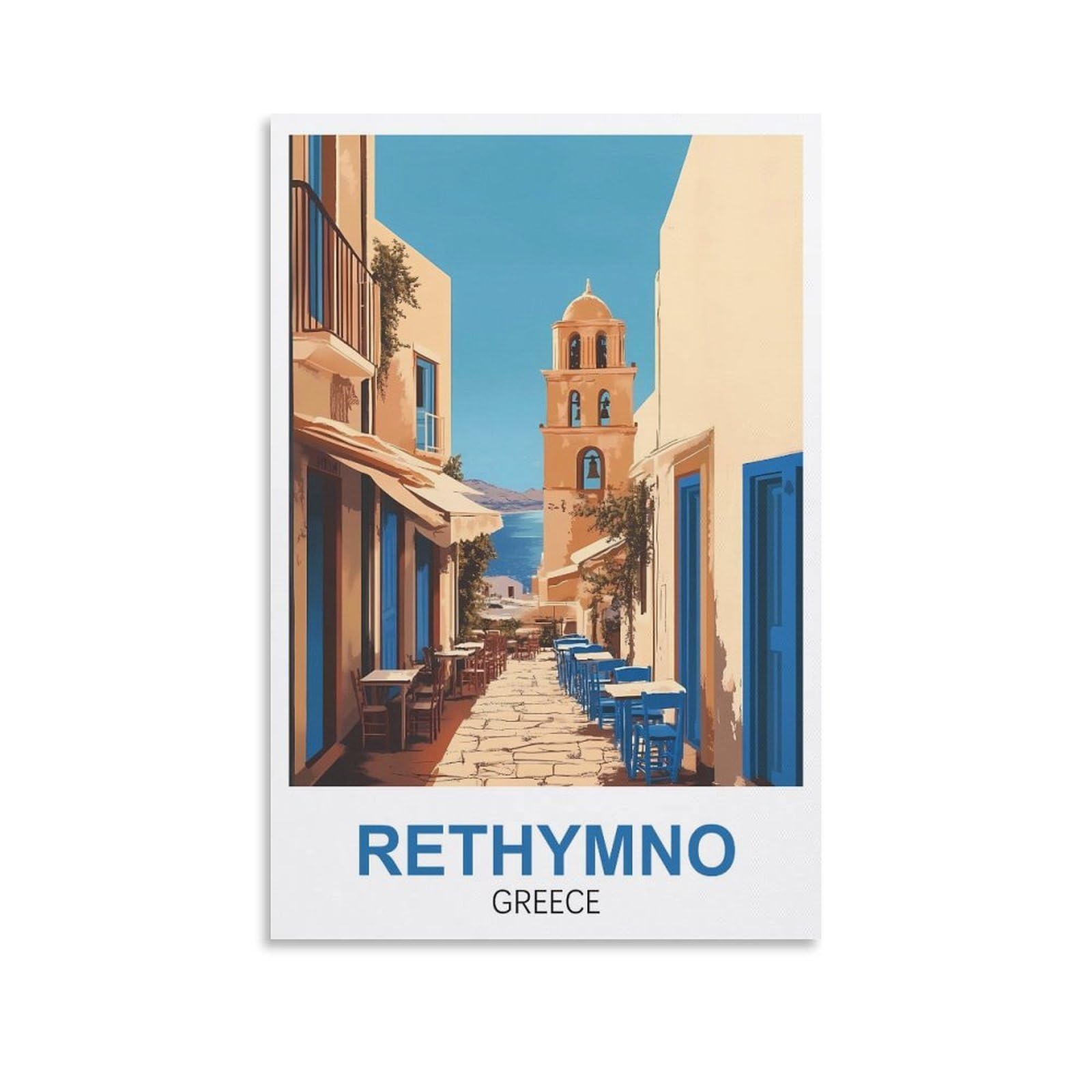 Fzyuen Unframe-Style Rethymno Greece Vintage Travel Posters 08X12inch(20X30cm) Canvas Wall Art Prints For Wall Decor Room Decor Bedroom Decor