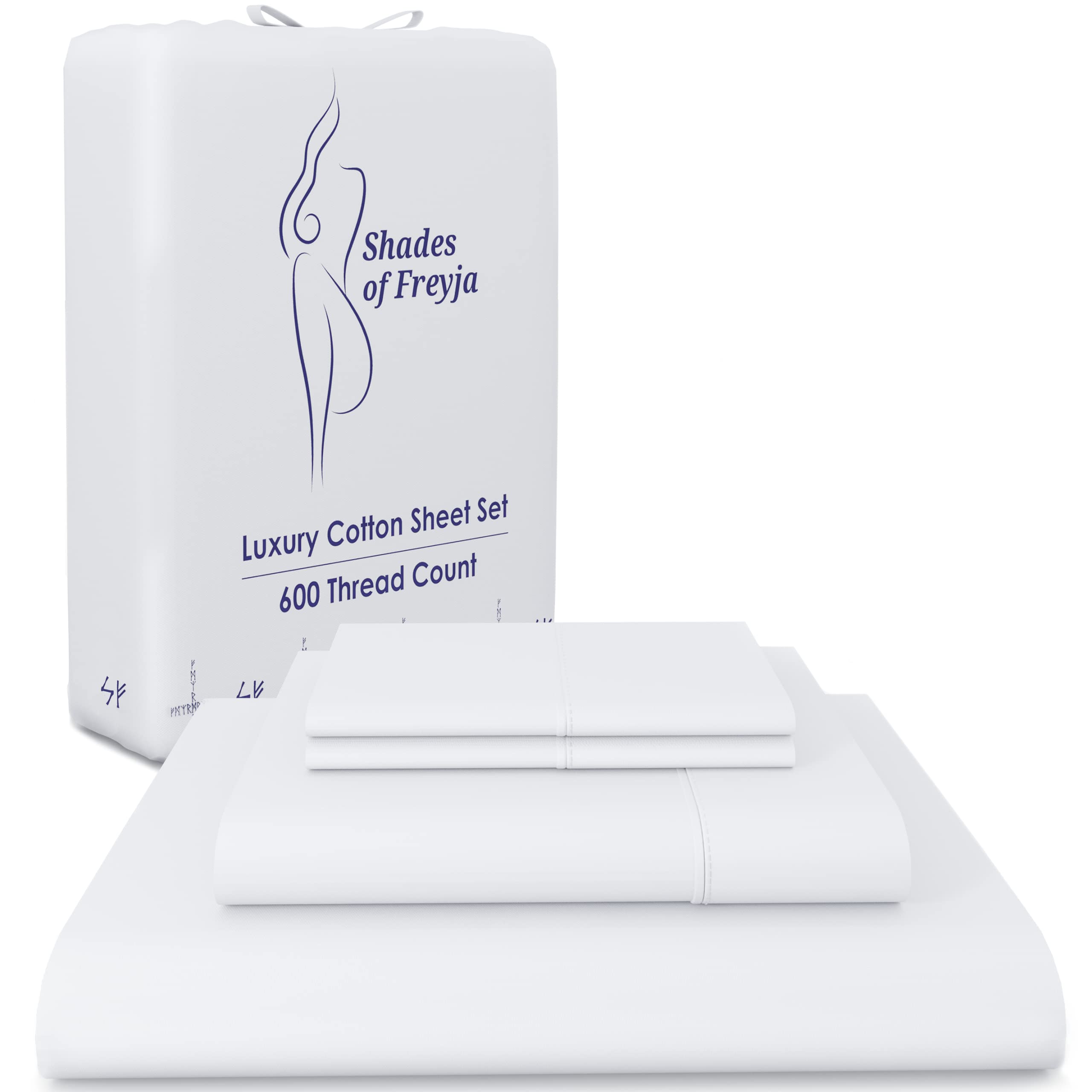 100 Cotton Sheets Set Queen Size - 600 Thread Count 4-Piece Bedding Set with 16 Deep Pocket Sheets