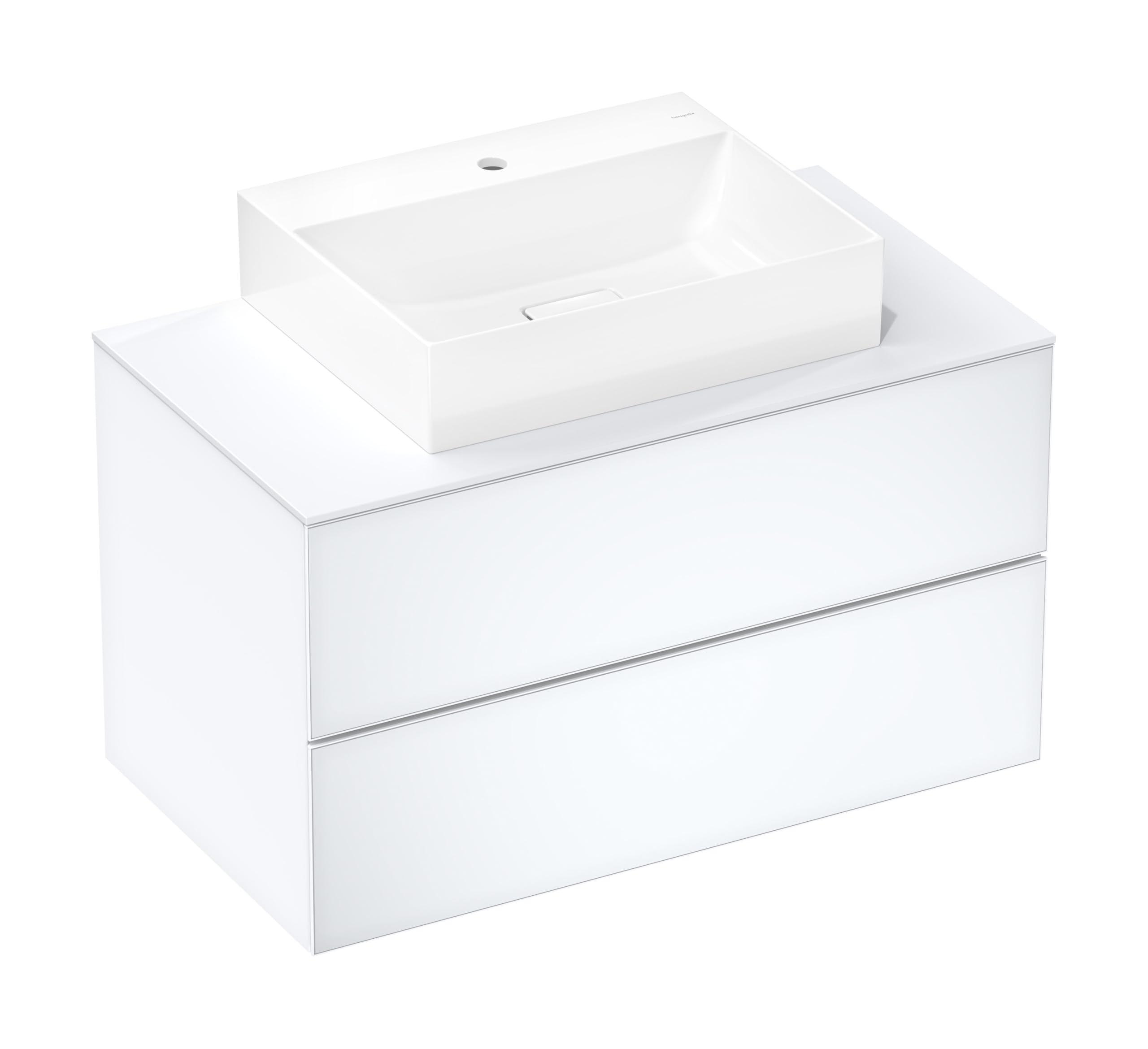 Hansgrohe Xevolos E Mueble bajo Lavabo, 2 cajones, 1 Hueco Central, 980x550x555mm, para Consola con Lavabo sobre encimera, 5419, Color: Carcasa Blanca Mate, Frontal Blanco Metalizado