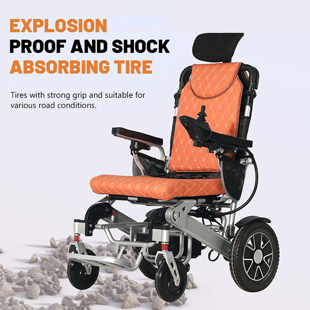 Silla de ruedas eléctrica, silla eléctrica plegable ligera, reclinable, 25 km todo terreno, motor de 500 W, batería de litio de 12 AH, ayuda de movilidad con control remoto