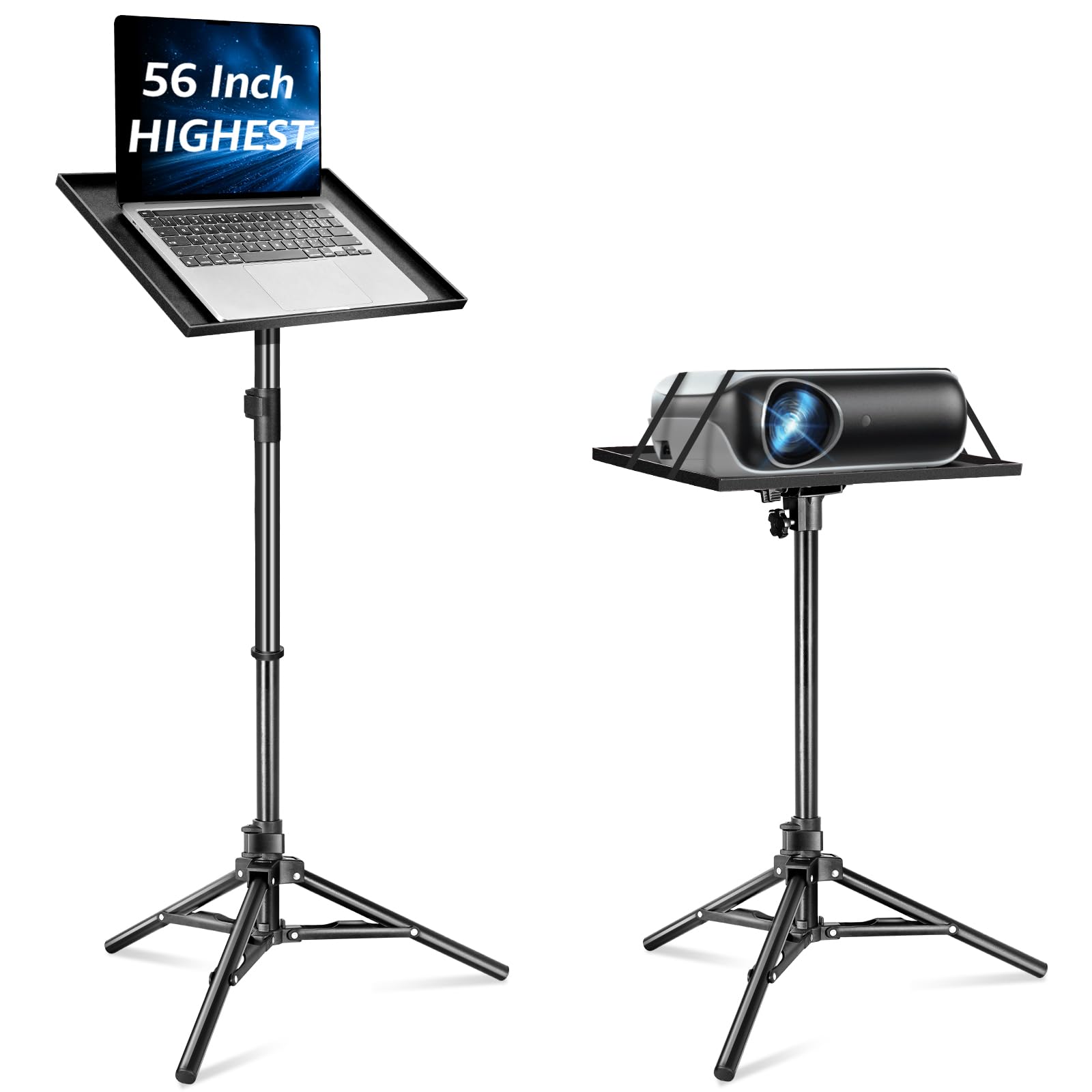 Lusweimi Projector Stand Tripod 56 Inch Height Adjustable Laptop Stand with 16x11 Inch Tray Portable Projector Mount Stable