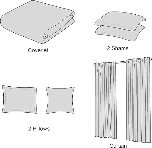 Miniatura 2 de HESTIN Colcha reversible de 7 piezas, tamaño King, de 102 x 90 pulgadas, colcha acolchada a juego, cortinas filtrantes de luz con diseño floral,