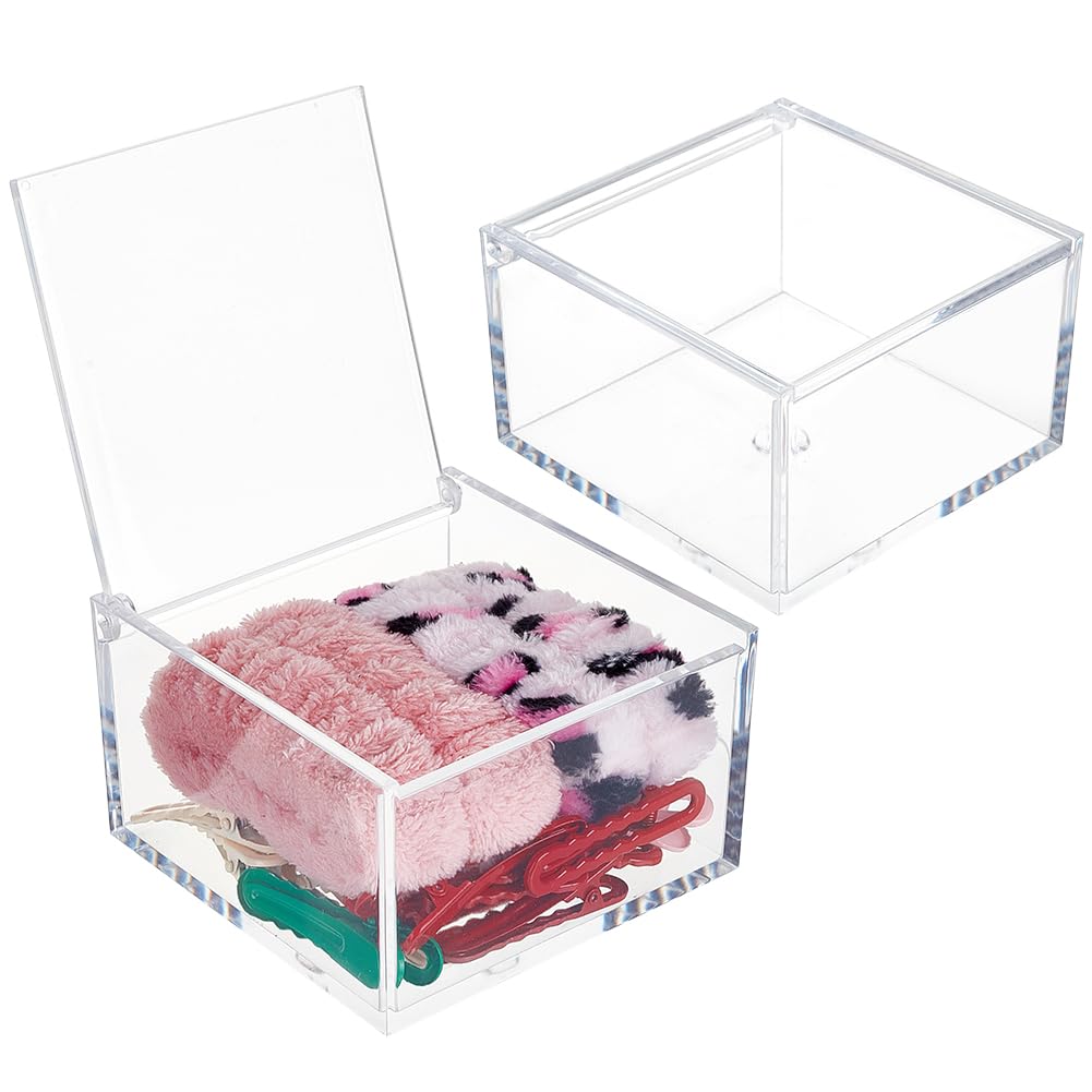 BENECREAT 2 Pcs Clear Boxes with Hinged Lid, 4x4x2.4 Inch/9.9x9.9x6cm Acrylic Storage Boxes Square Dust Organizer Boxes for Gifts, Jewelry, Party Favors, Handicrafts
