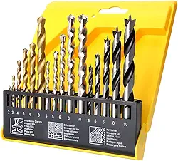 Kit de Brocas 16 Peças para Metal, Concreto e Madeira - Aço Carbono com Maleta Organizadora - Uso Profissional e DIY