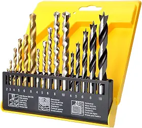 Kit de Brocas 16 Peças para Metal, Concreto e Madeira - Aço Carbono com Maleta Organizadora - Uso Profissional e DIY