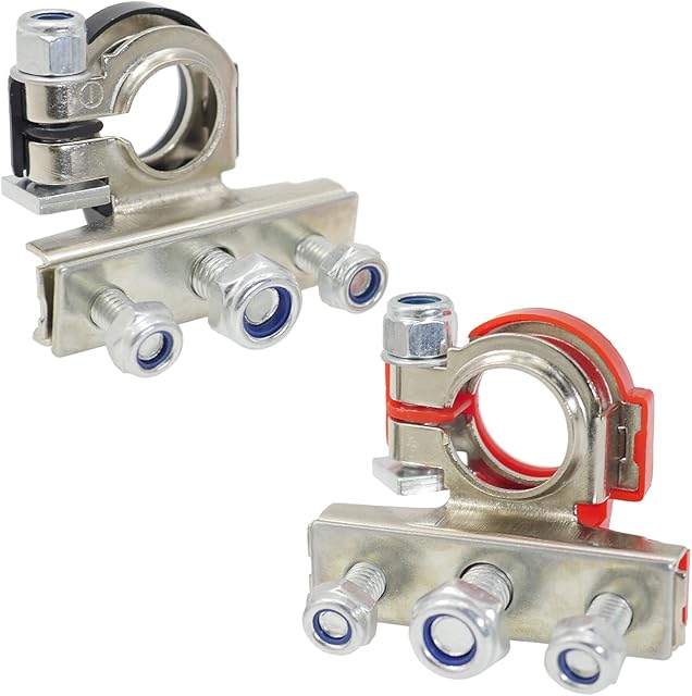 1 Pair Brass Coat Tin 12V 3-Way Battery Terminals Connectors, Quick Release Leisure Battery Terminals for Most Cars Truck Caravan Motorhome Batteries