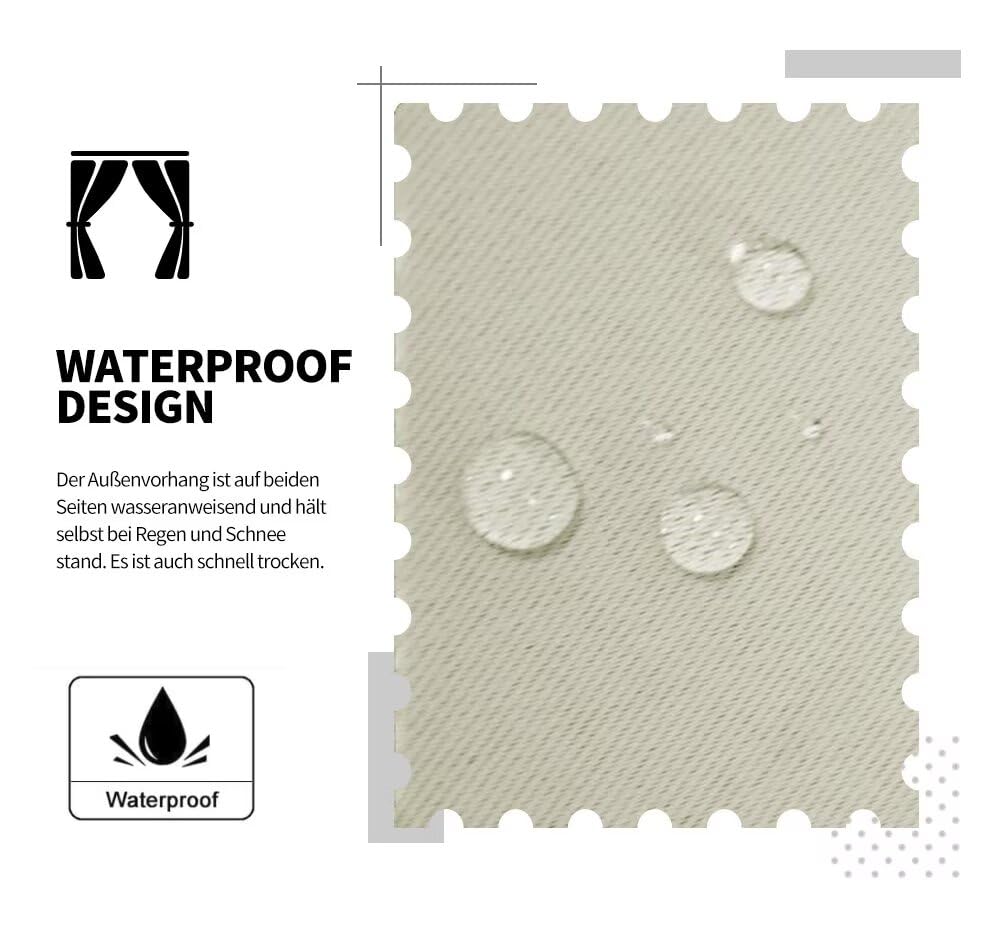 OutdoorVorhänge,Wasserdicht Verdunkelungsvorhang mit Ösen,Outdoorvorhänge mit UV Schutz Wasserabweisend Blickdicht für Pavilion Balkon GartenPatio( Farbe : Beige , Größe : H230 x B210cm-1 Stücke )