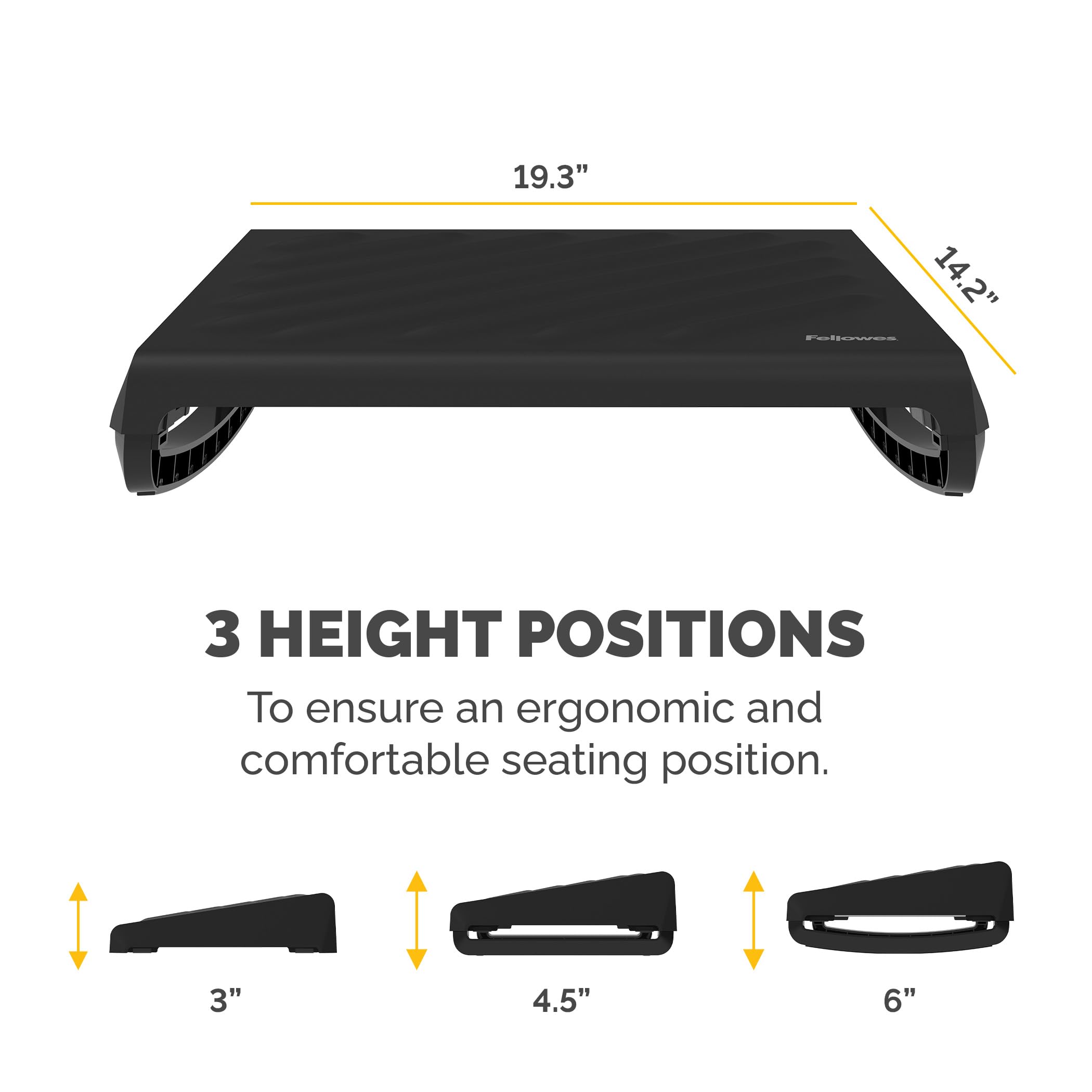 Fellowes Poggiapiedi ergonomico - Breyta™ poggiapiedi regolabile da scrivania per l'ufficio e la casa - Riciclabile al 100% - Garanzia di 5 anni - Nero