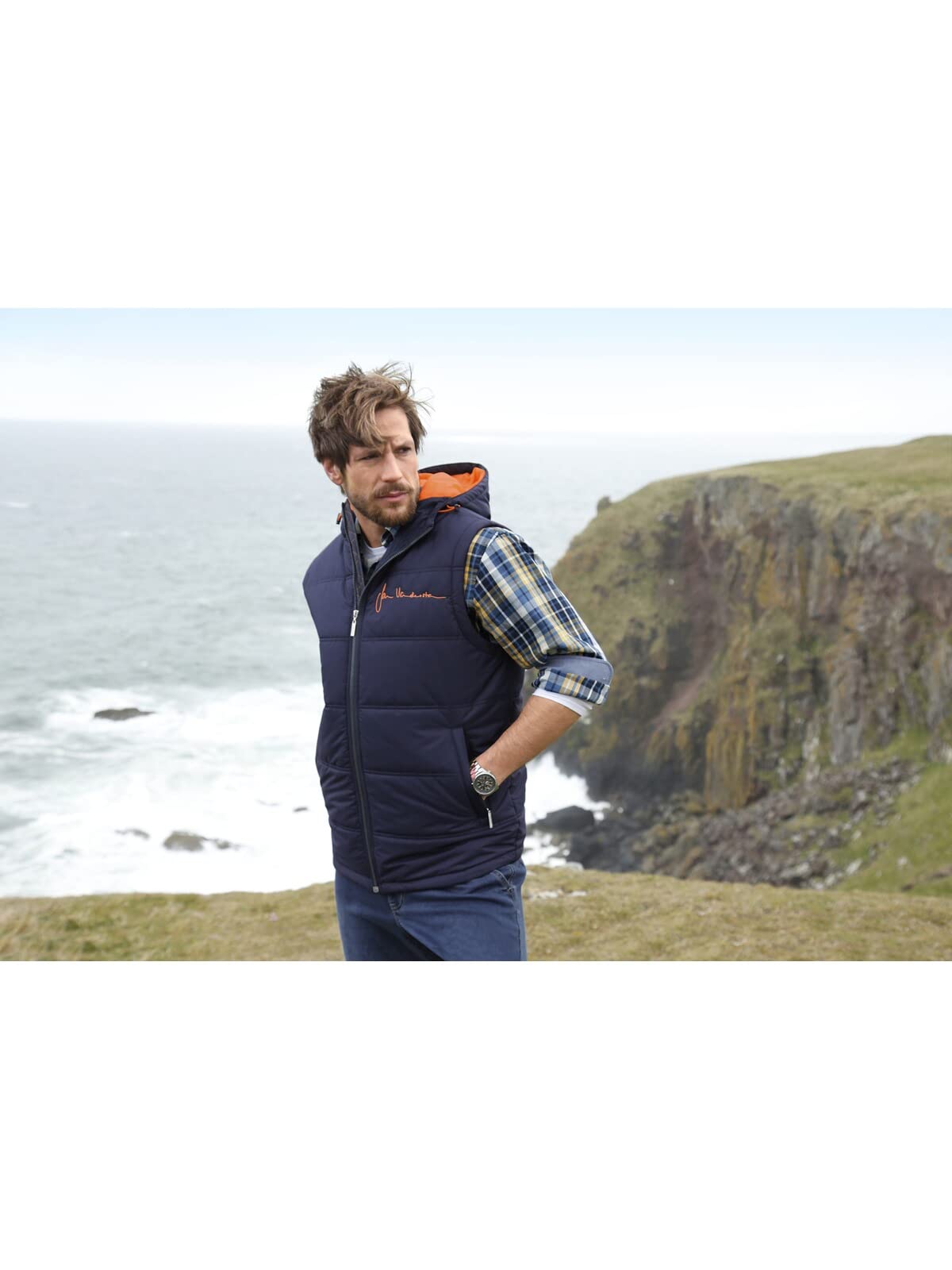 Jan Vanderstorm Herren Outdoorweste Nithard | Funktionsweste mit Reißverschluss | Kapuze | warmes Futter | große Größen L-7XL
