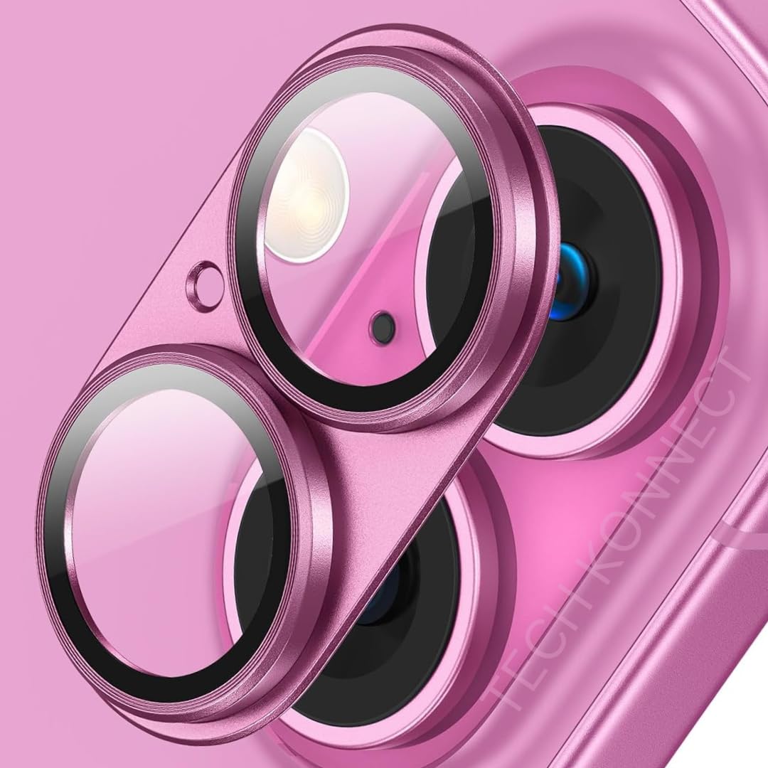 TECH KONNECT Camera Lens Protector for iPhone, 16/16 Plus, Camera Protector with Metal Alloy Ring for iPhone 16/16 Plus (Anti-Scratch)(Pack of 1) (Pink)
