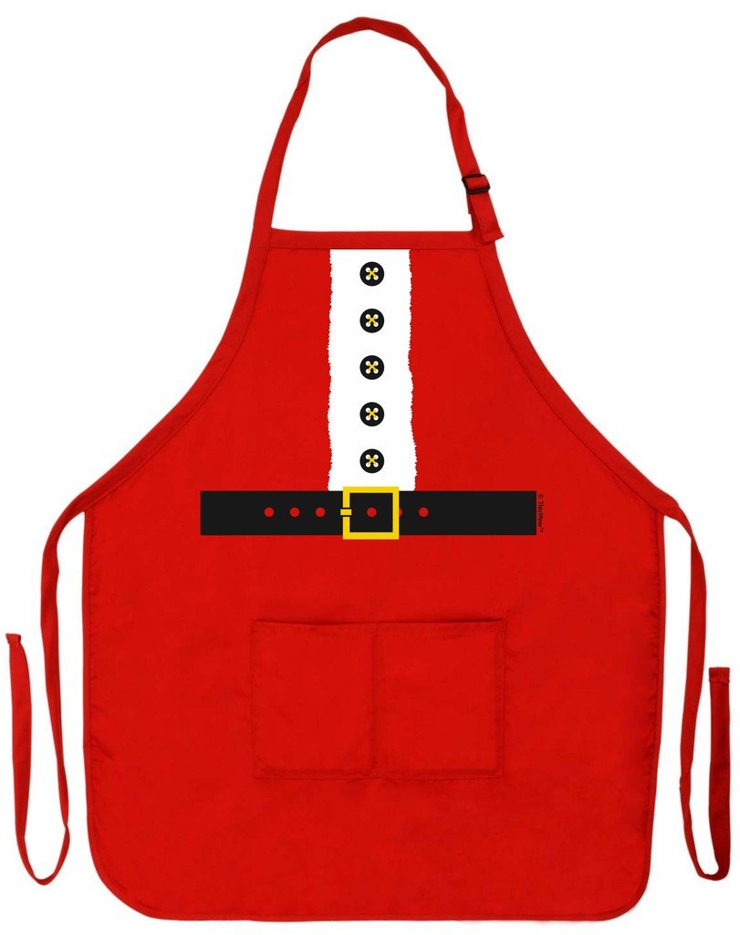 ThisWear Santa Apron Mrs Claus Outfit Cooking Baking Crafting Two Pocket Apron Red