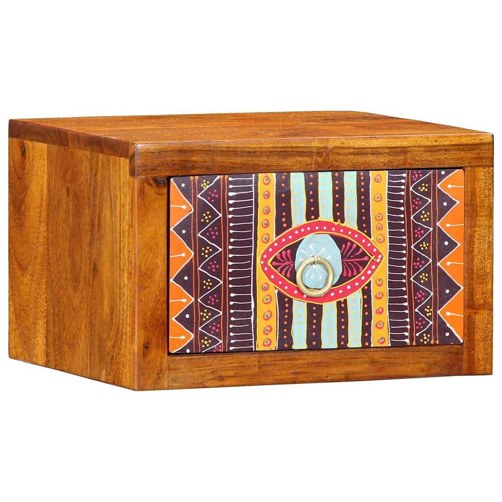 Mesita de noche bohemia para dormitorio como armario de pared que ahorra espacio con espacio de almacenamiento de madera de acacia y prácticos compartimentos y cajones