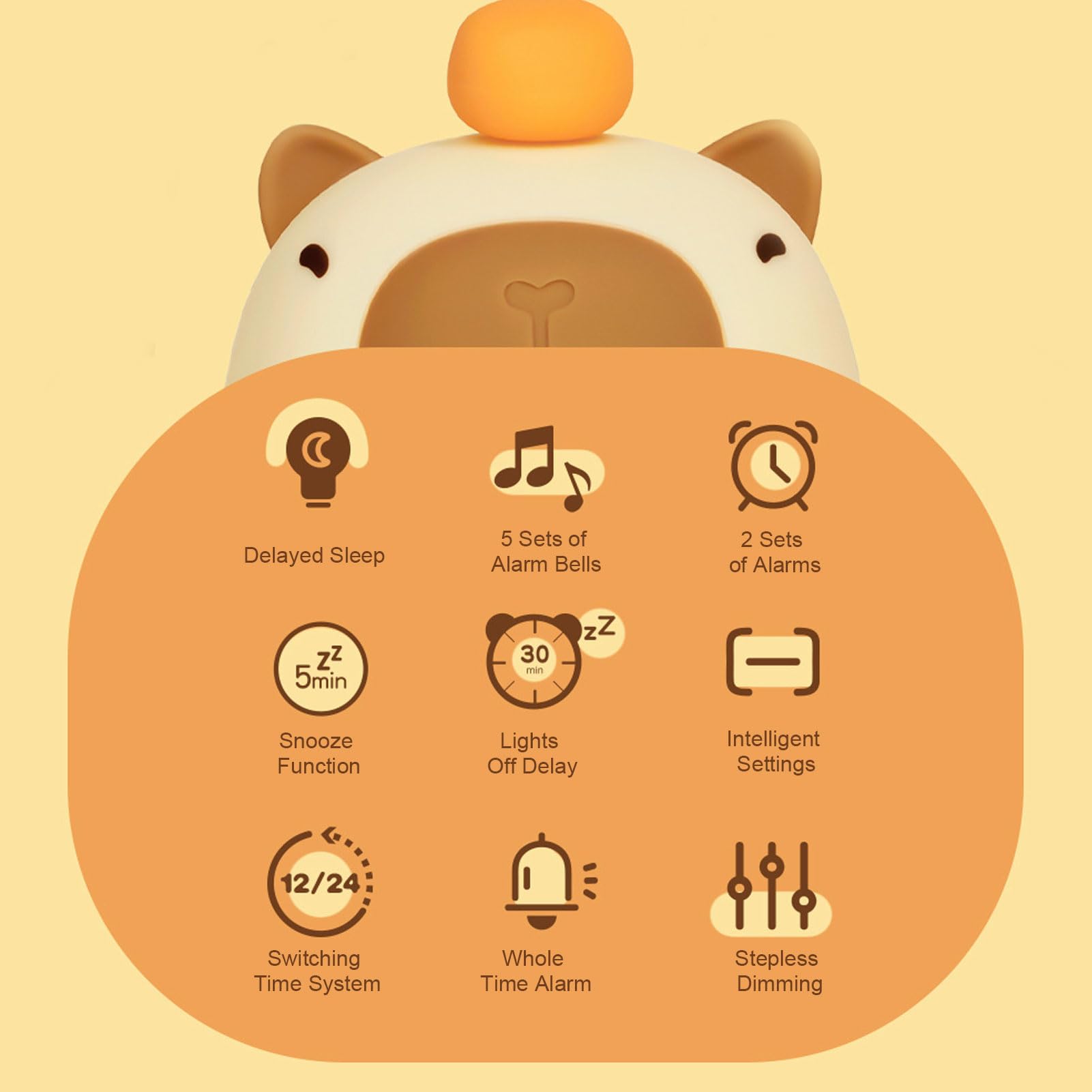 Réveil Numérique, Rechargeable Calme Récit D'alarme Mignon avec USB et Lumière Nocturne, Réveil de L'alarme Animal Capybara Horloge Nocturne pour Chambre à Coucher Table de Nuit