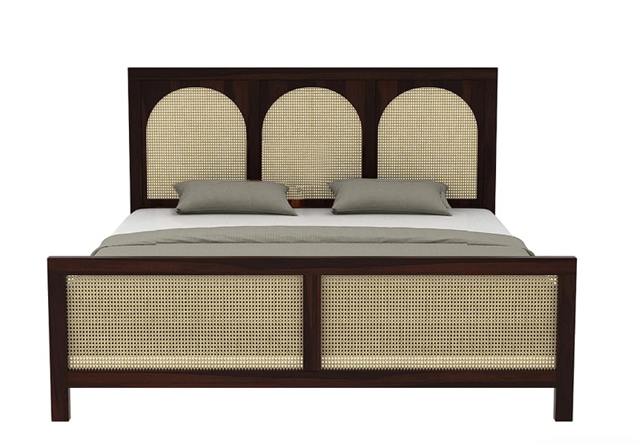 Image of Solid Sheesham Wood Poster King Size Poster Honeymoon Bed Without Storage with Designer Piller and Cane Crafting