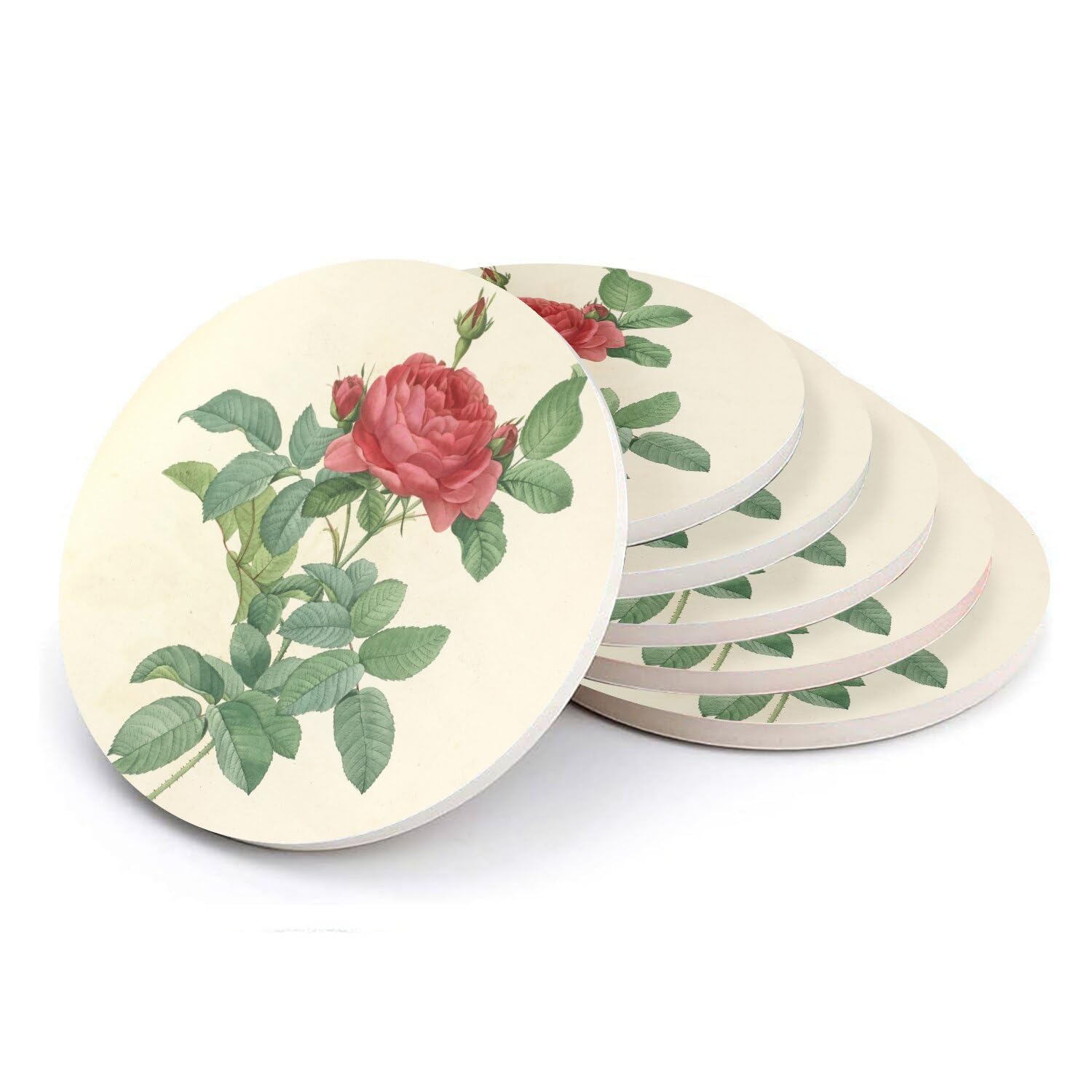 Sous-verre ronds en céramique pour table basse, lot de 6 dessous de verre fleurs