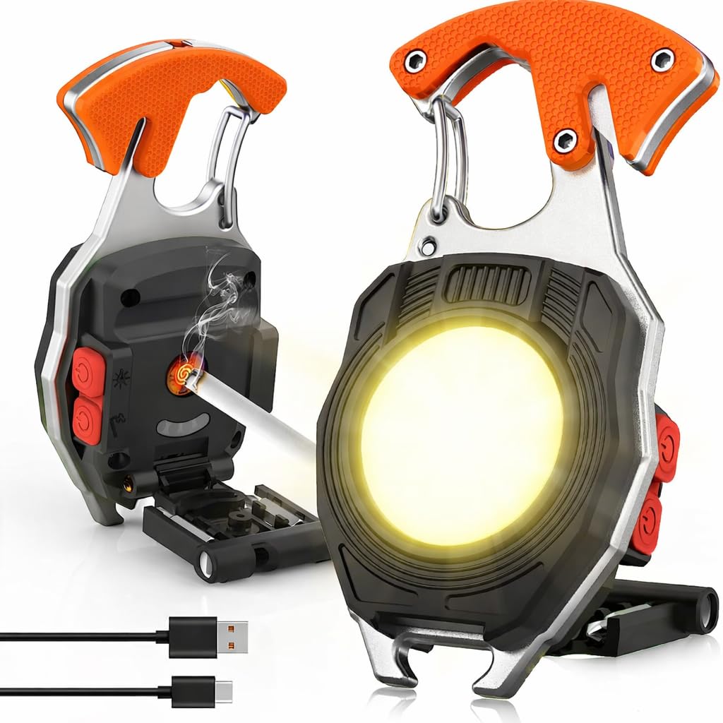 HP SOUND PLUS Keychain LED Flashlights, Rechargeable Torch 7 Light Modes with Lighter, Whistles, Screwdriver, Bottle Opener,Magnet Base 800 Lumens | Portable Emergency Light for Camping Outoor-image-3