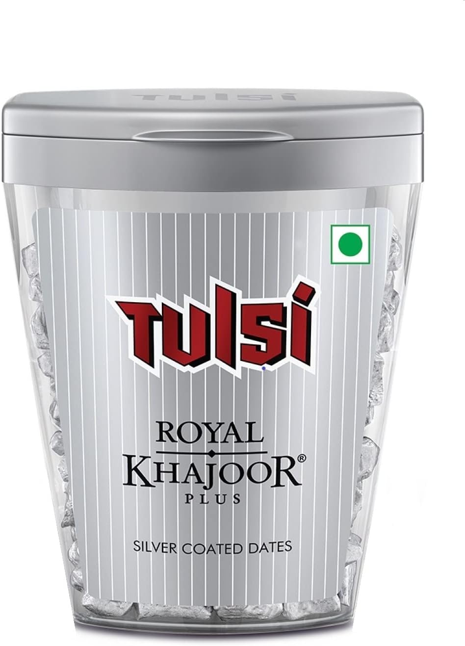 Tulsi Royal Khajoor Plus | Silver Coated Khajoor | Dates| Mint Mouthfreshner Jar | Flip Top Pack,180 Gm