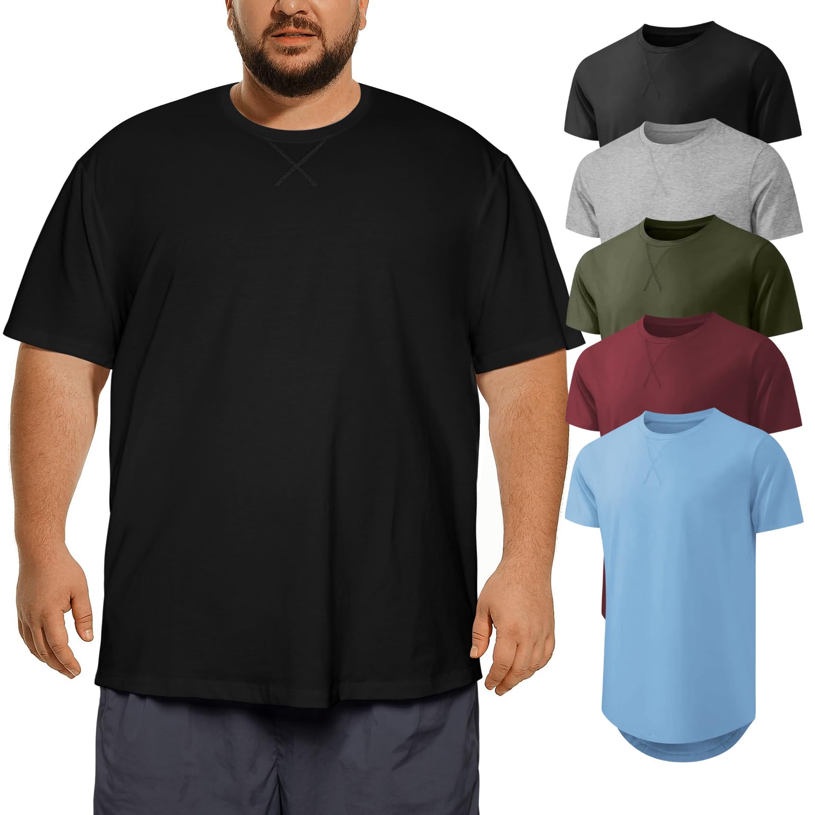 3XL-8XL Mens Big and Tall T-Shirts Casual Stretch Short-Sleeve Tee for Men