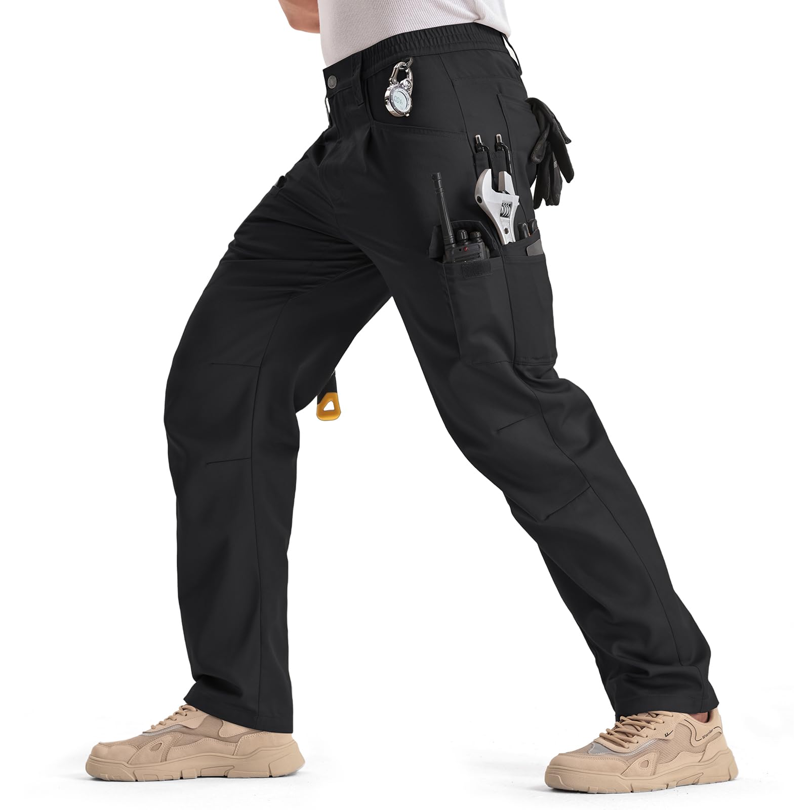 IGOLUMON Pantalones de trabajo hombre con 13 bolsillos, pantalón cargo ligero para hombre, pantalón táctico con cintura elástica, reforzado para jardinería, senderismo y viajes