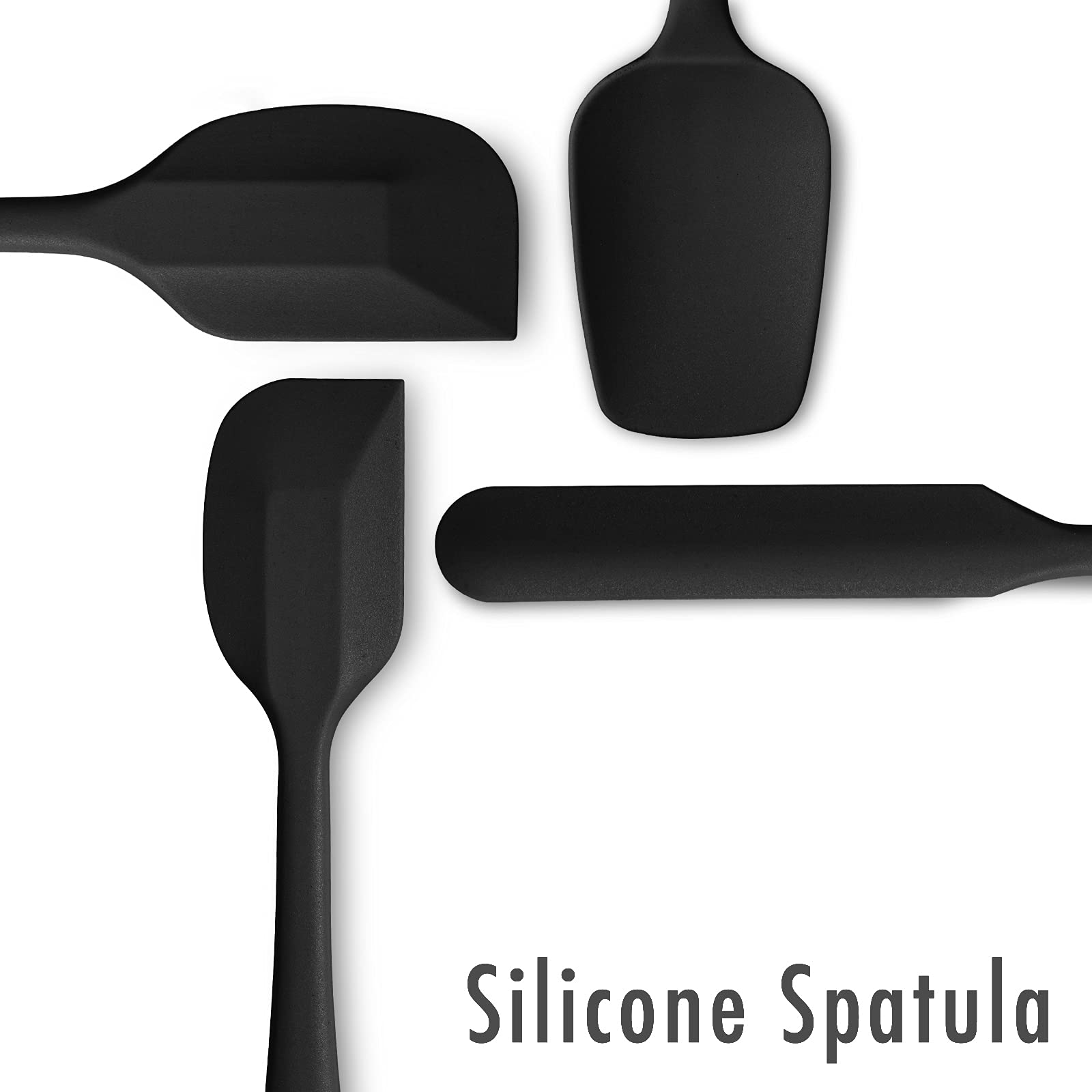 Juego de 4 espátulas de silicona flexibles, resistentes al calor, antiarañazos, con núcleo de acero inoxidable, color negro