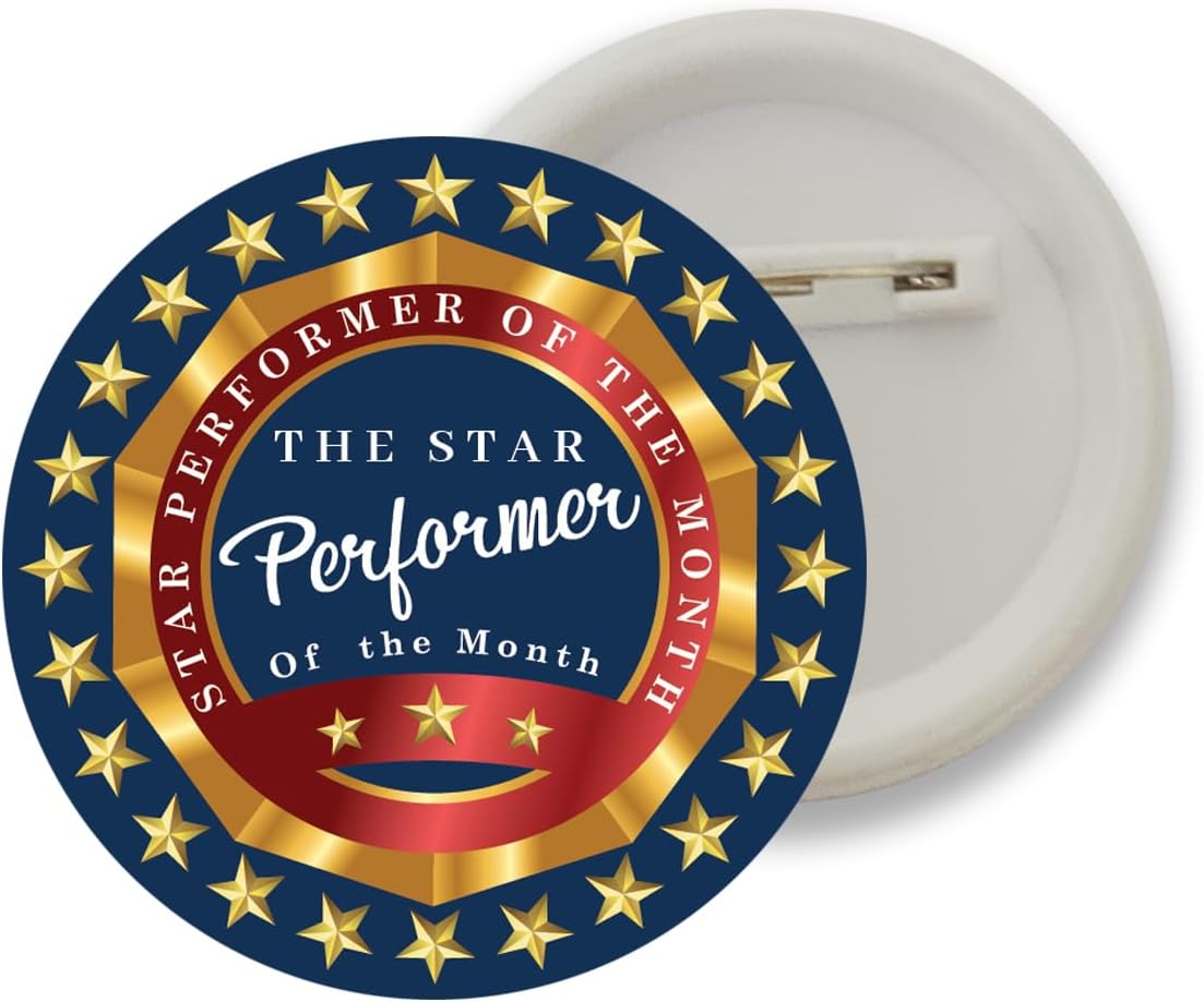 D2C Badges of Star performer of the Month Round Shape Badge For Students Colleges classes Office Small Business entrepreneur batches for Bags, Backpack, Size-58mm Multicolor D3 Pack of 25