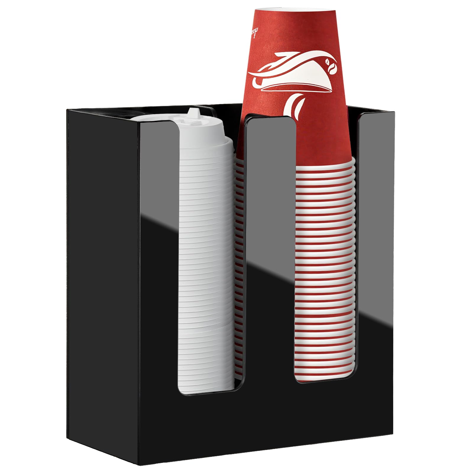 MYITYARD Coffee Cup Holder, Cup and Lid Organizer fits 5 to 16 oz Disposable Paper & Plastic Cups, Cup Dispenser Countertop, Acrylic Cup Storage for Home, Kitchen, Office (2 Compartment)