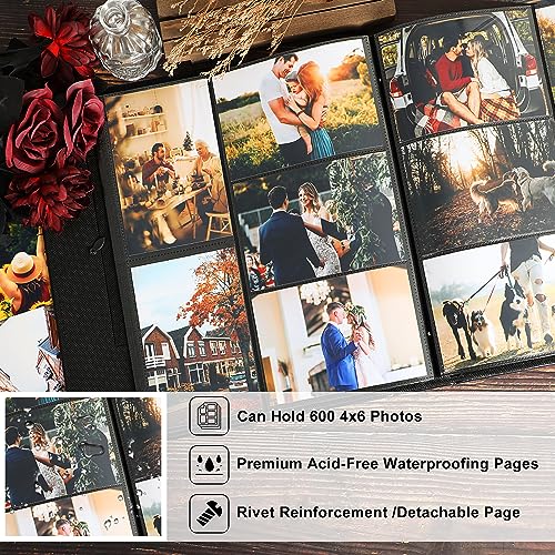 Image of Ywlake Photo Album 4x6 600 Pockets, Large Capacity Family Wedding Leather Picture Albums Holds 600 Horizontal and Vertical Photos Grey