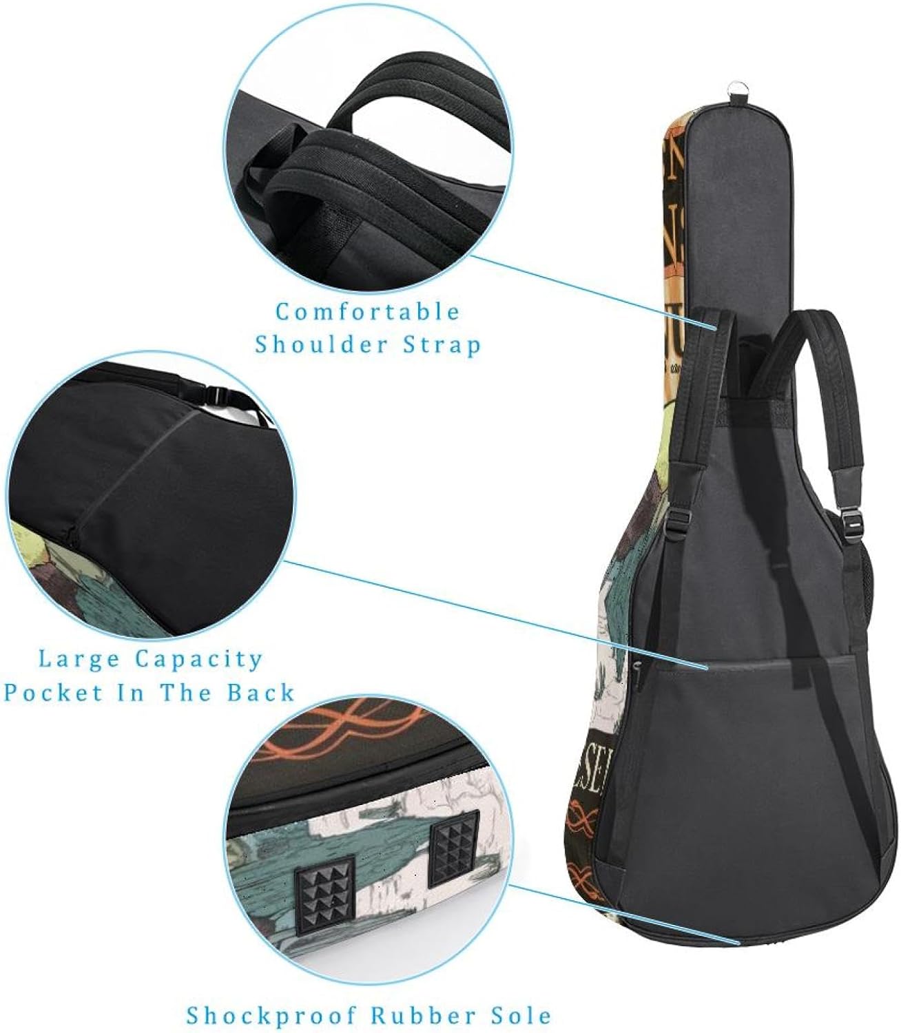 Artistic Scenery Guitar Bag 40 41 42 In 2 Pockets Guitar Case Waterproof Guitar Case Resistent Oxford Cloth 0.4 In Extra Thick Sponge Padded for Acoustic Guitar