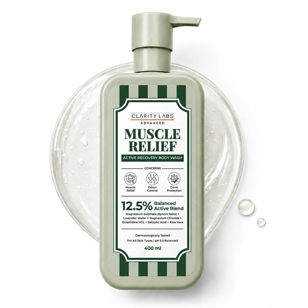 Muscle Relief Epsom Body Wash with 12.5% Active Blend | Epsom Salt, Magnesium Chloride, Lavender & Aloe Vera | Post Workout, Sports Recovery, Body Ache & Sore Muscle Shower Gel for Men, Women, Boys, Girls & Teens | Sulphate Free | 400ml | Clarity Labs-image-7