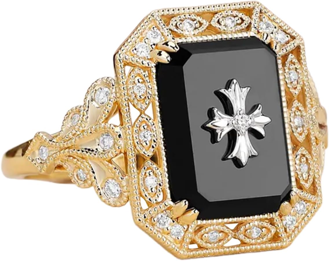 S925 10k/14k/18k Solid Gold Black Onyx Ring For Women, 1-3 Carat Emerald Cut Black Onyx Moissanite Ring, Engagement Weddings Anniversary For Wife Engraving Name Size 4-14