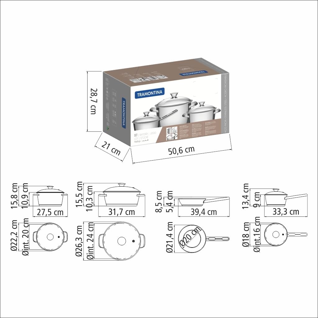 Tramontina - Batterie de cuisine Allegra, 4 pcs, Inox