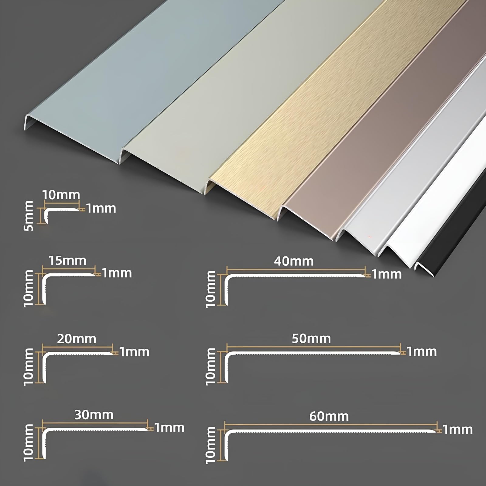 Aluminium Eckenschutz 90 cm, 3 Stück, Starker Eckenschutz für Böden, verhindert Schäden und Kratzer, einfach zu installieren, ideal für Zuhause/Büro (Herr Grau, 10 x 50 mm)