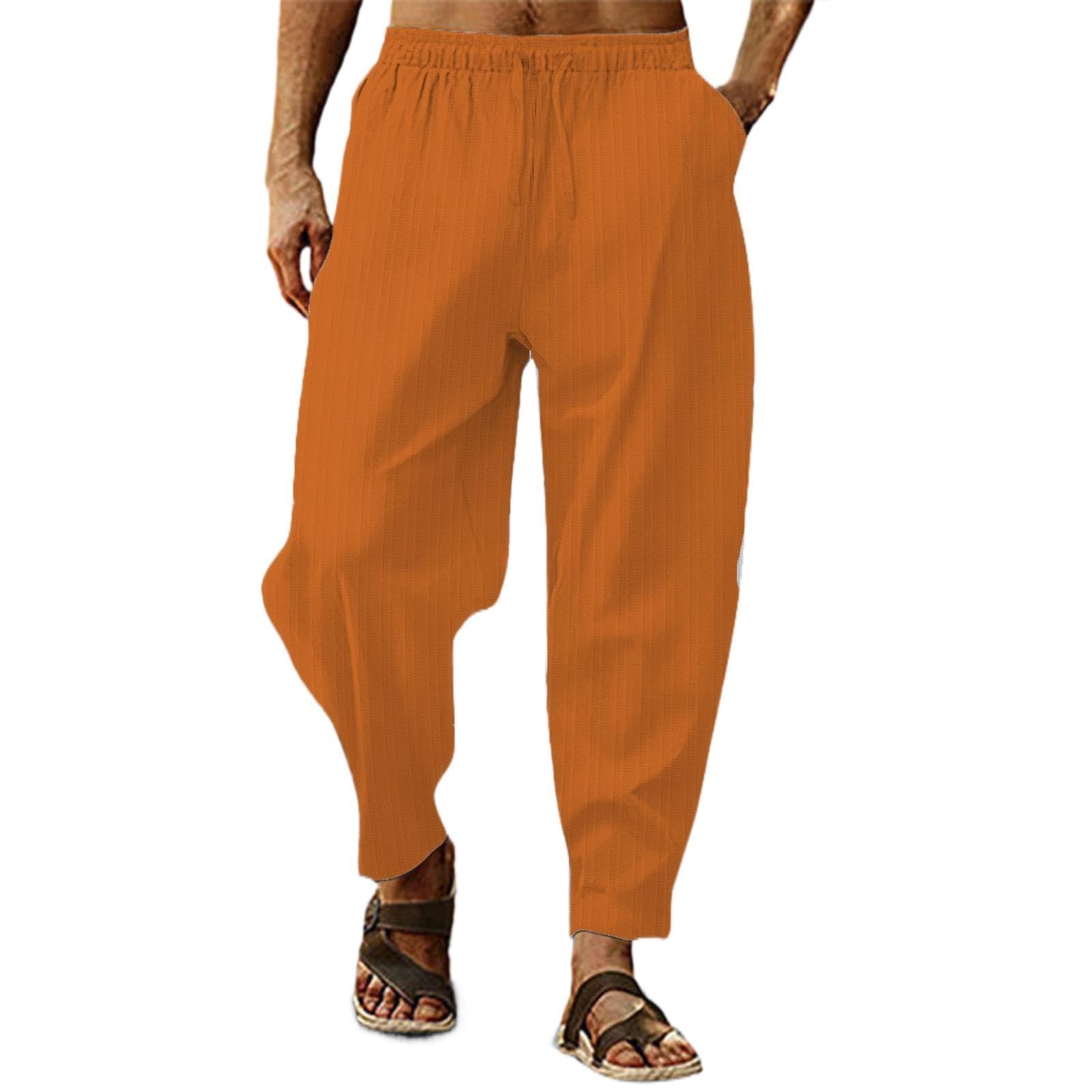 Pantaloni Lino Uomo EDITCOZY - Hippy Harem Sciolti, Elasticizzati, 20% Lino 80% Cotone - Foto 8