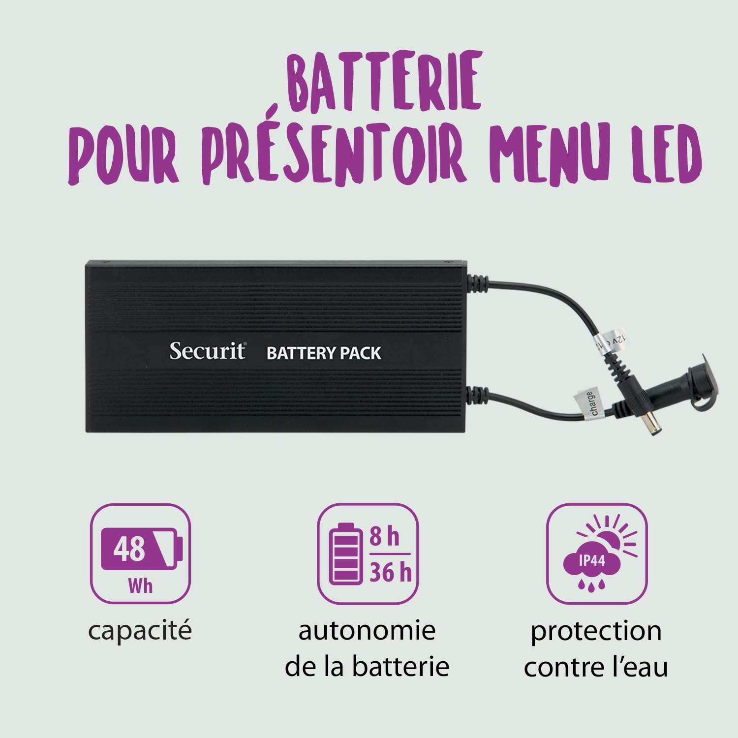 SECURIT - Battery for LED Menu Holder - Waterproof - Battery Life 6 to 36 Hours - For Restaurant, Cafe, Bar - Black