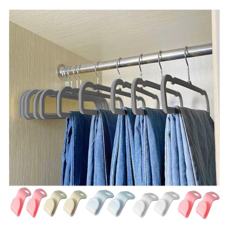 Velvet Hangers Non Slip - Thin Space Saving Clothes Hanger - 20 Pack Pants Hangers for Closet - Strong Durable Jean Perchas with 360 Degree Rotatable Silver Hook for Tank Top (Grey)