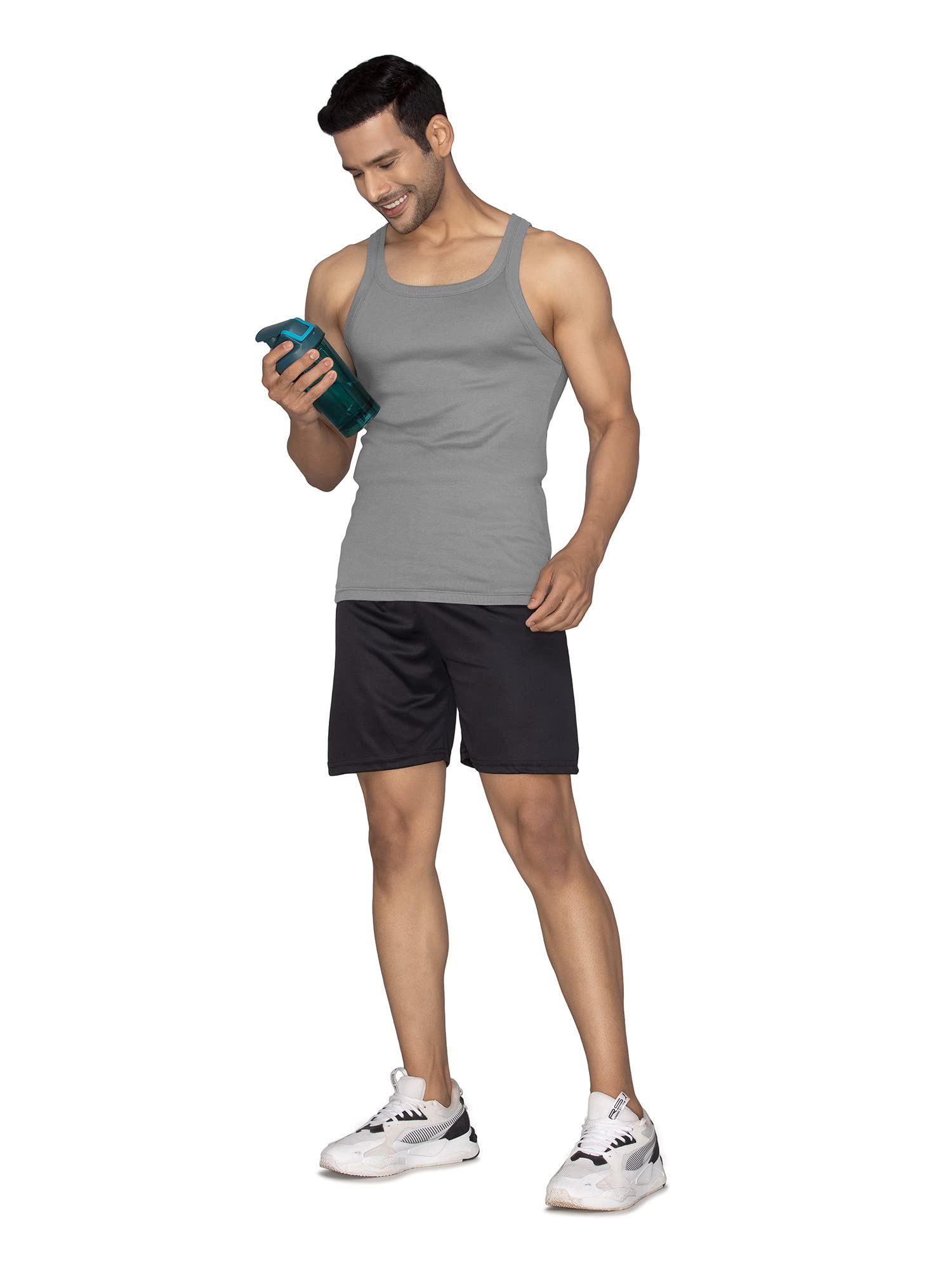 XYXX Men's Solid Regular Fit XY_CR11_Vest_02_Steel Grey+Black - Image 5 thumbnail