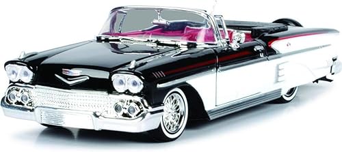 Miniatura 4 de Motormax 79025 modelo convertible modelo modelo 1/24 de Chevy Impala 1958 en blanco y negro con interior rojo Get Low Series 1/24 para adultos unisex