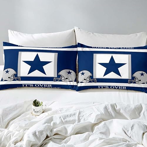 Miniatura 4 de VIVIHOME - Juego de funda de edredón de fútbol americano, 2 piezas, juegos de ropa de cama individual, ropa de cama deportiva, funda de edredón azul