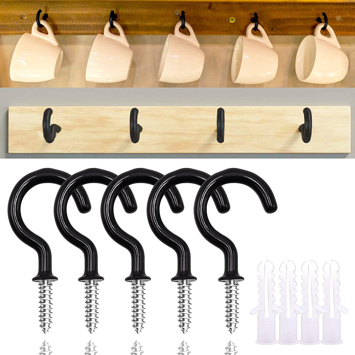 smseace 24pcs 2.9Inch Black Ceiling Hooks Vinyl Coated Screw-in Hooks with 30pcs Expansion Pipe for Decorating Christmas Lights Hanger Hooks Outdoor Wire and Fairy Lights D-014-2 smseace 24pcs 2.9Inch Black Ceiling Hooks Vinyl Coated Screw-in Hooks with 30pcs Expansion Pipe for Decorating Christmas Lights Hanger Hooks Outdoor Wire and Fairy Lights D-014-2