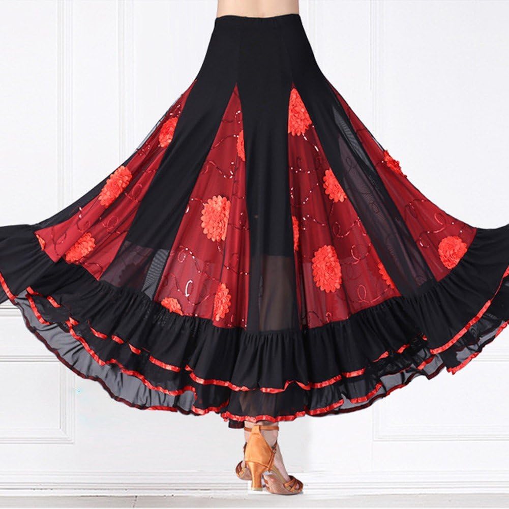 Jupe De Danse Sociale Grande Jupe Pivotante Jupe De Danse Moderne pour Les Femmes Danse Performance Compétition Pratique Costume