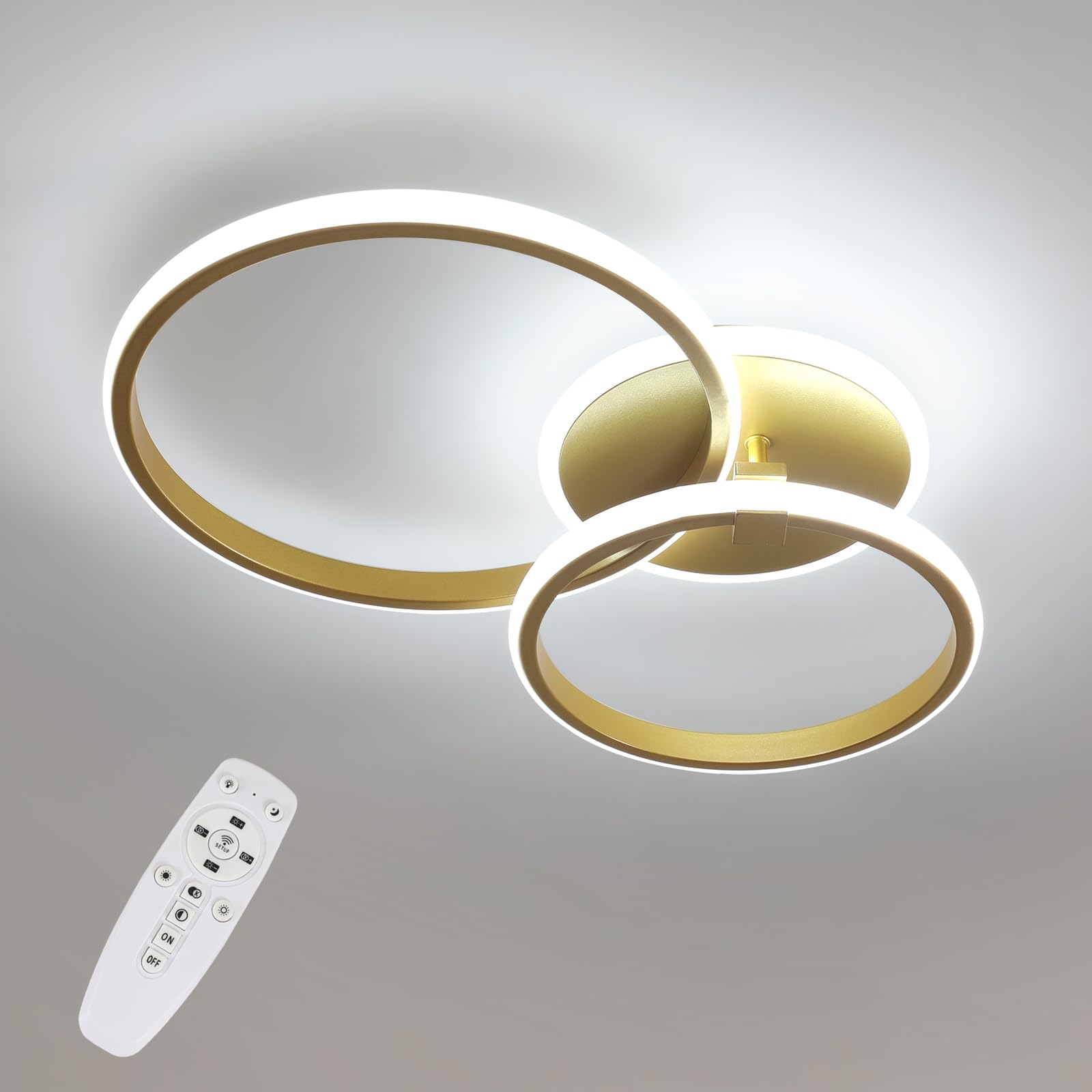 Riserva LED Ring Deckenleuchte Dimmbar, 42W Deckenlampe LED Rund mit Fernbedienung, 3000-6500K, Gold Deckenbeleuchtung Modern für Wohnzimmer, Schlafzimmer, Esszimmer, Korridor, Balkon