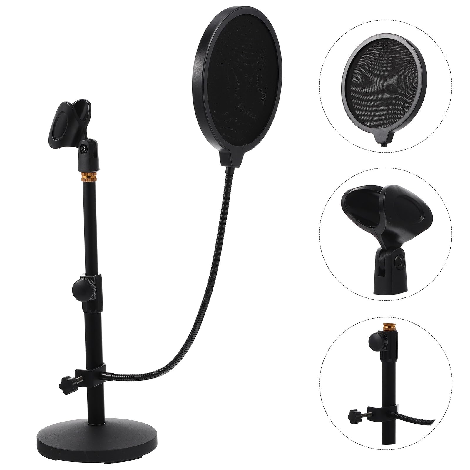 Soporte Negra Profesional de Escritorio de Micrófono con Base Redonda | 1 Juego, Metal y Plástico, para Broadcasting y Podcasting, Sujeción Firme y Colocación Estable