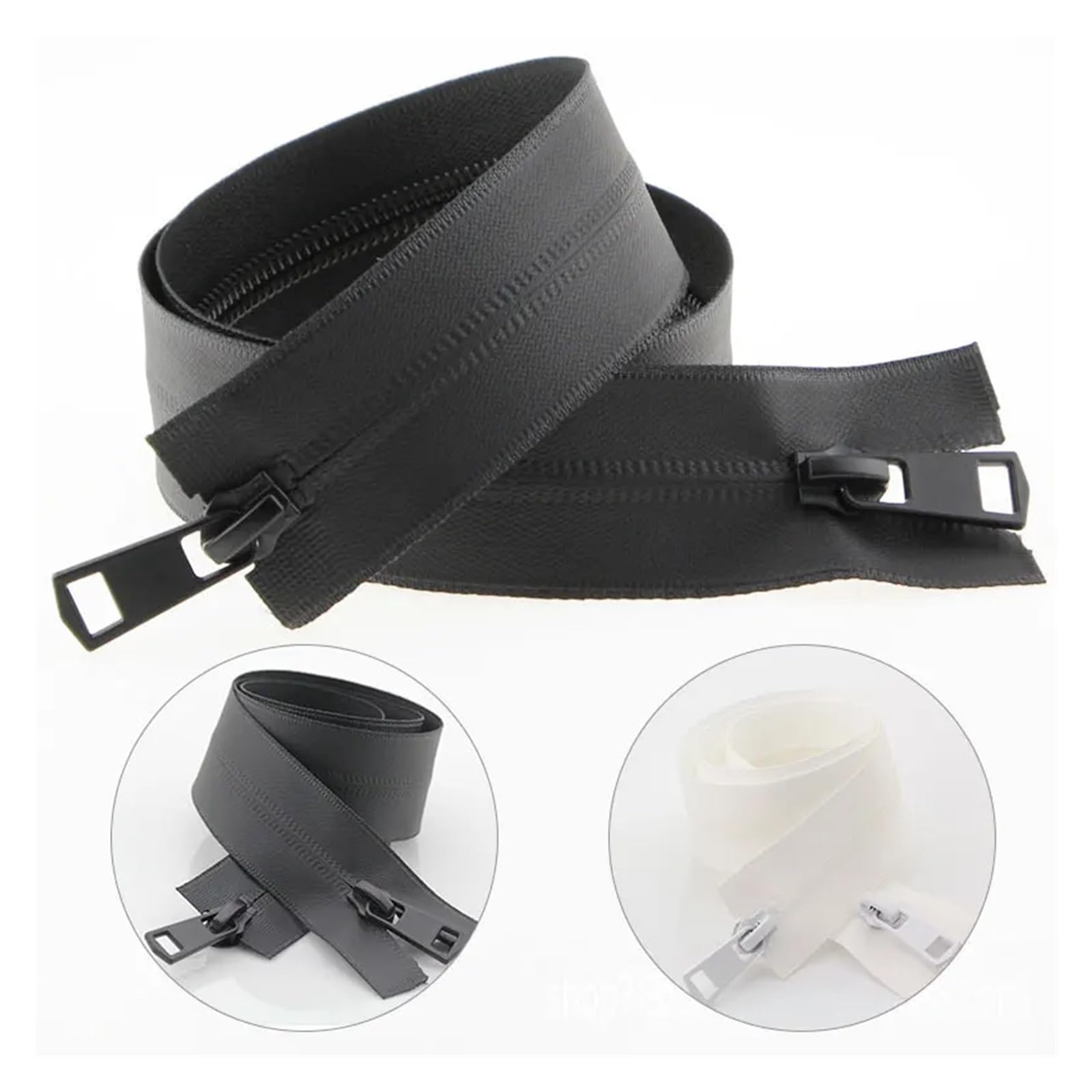 cremalleras para coser, Cremallera de doble cursor for coser chaquetas, bolsos, accesorio reparación cremalleras, 60/70/75/80/90/100/120/50 cm(Black,75CM)