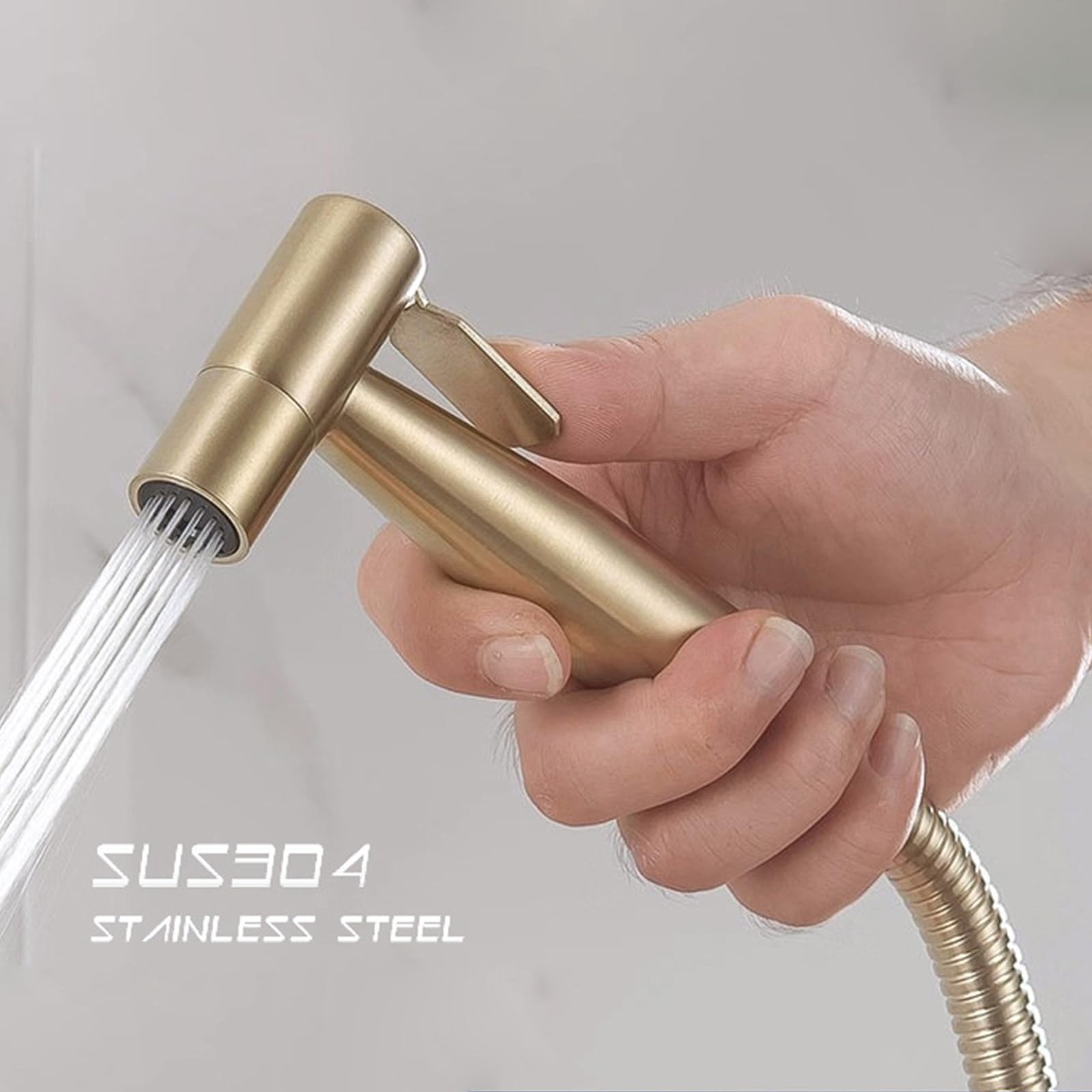 Doccetta Bidet Acciaio Inossidabile, Alta Pressione doccetta per Bidet, Oro Spazzolato Idroscopino per WC, Bidet Portatile Kit Doccetta con Staffa e Tubo Doccia