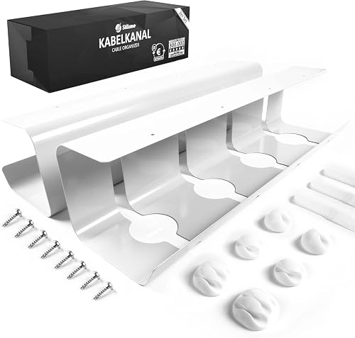 Cable Duct Desk - Cable Management Desk Organiser Cable Management Cable Holder Cable Tray Table Set of 2-43 x 12 x 10 cm - Cable Basket White